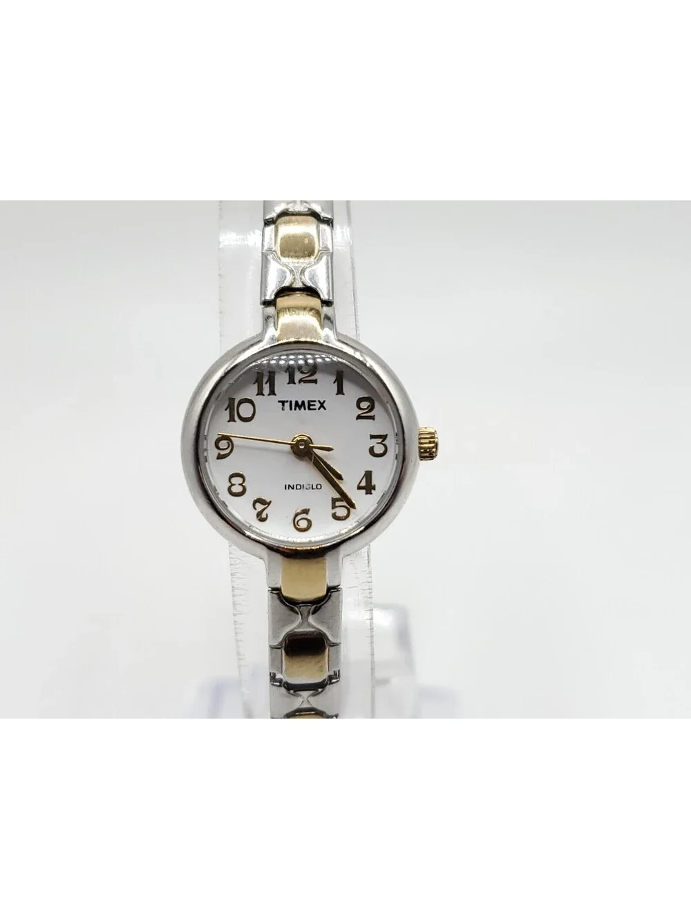 Timex Indiglo Quartz Watch New Battery Silver Tone White Dial Round 19mm
